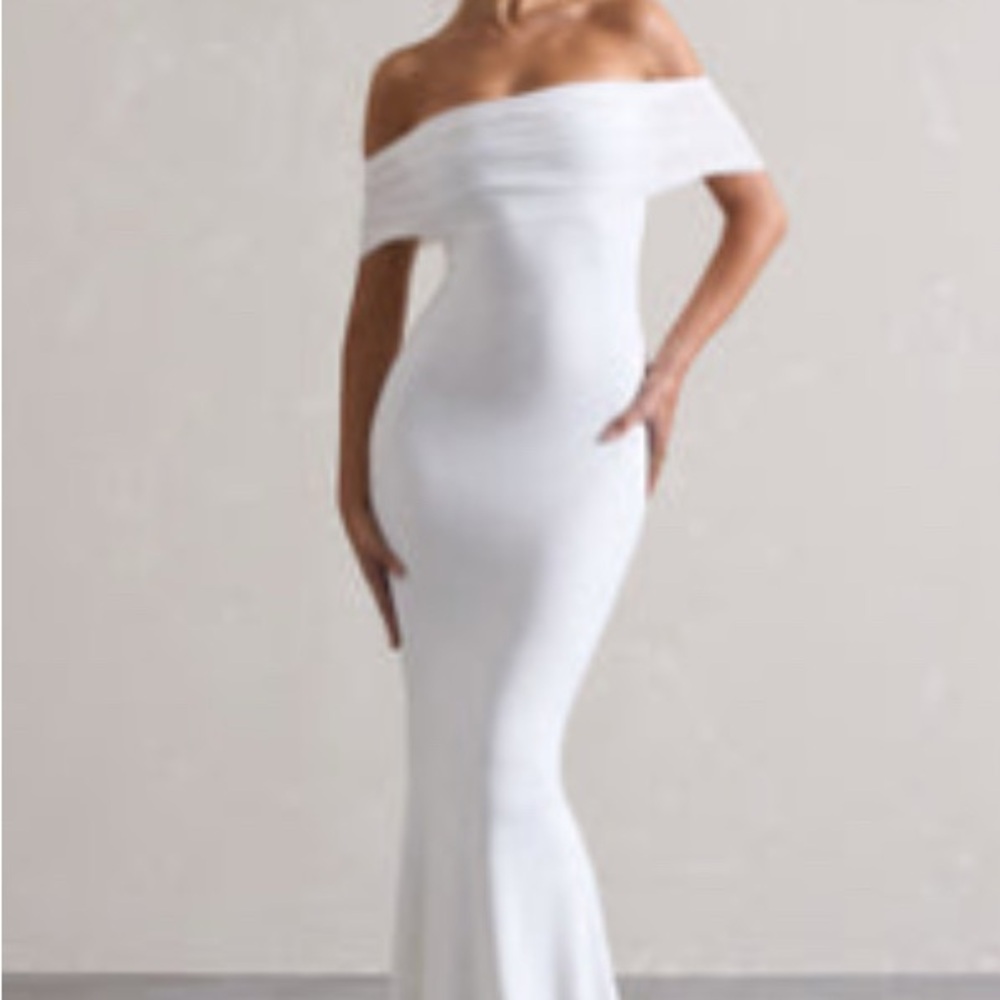 Club L London White Off-Shoulder Sleeveless Maxi Dress “Kiana”